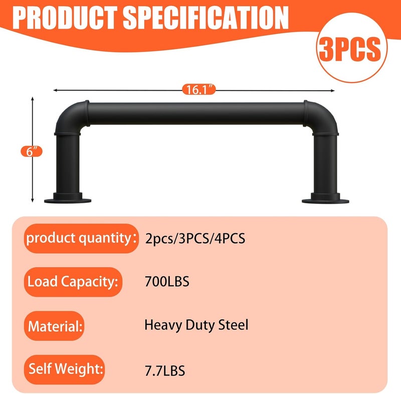 cvter 3-Rung Wall Mounted Ladder, Heavy Duty Steel Pipe Fire Escape Ladder for Egress Window & Basement, Black Industrial Hanging - Image 2